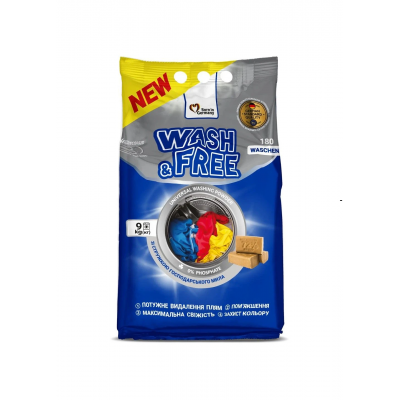 Пральний порошок (стиральный порошок) універсальний 9000 г WASH & FREE із стружкою господарського мила Пральний порошок (стиральный порошок) універсальний 9000 г WASH & FREE із стружкою господарського мила